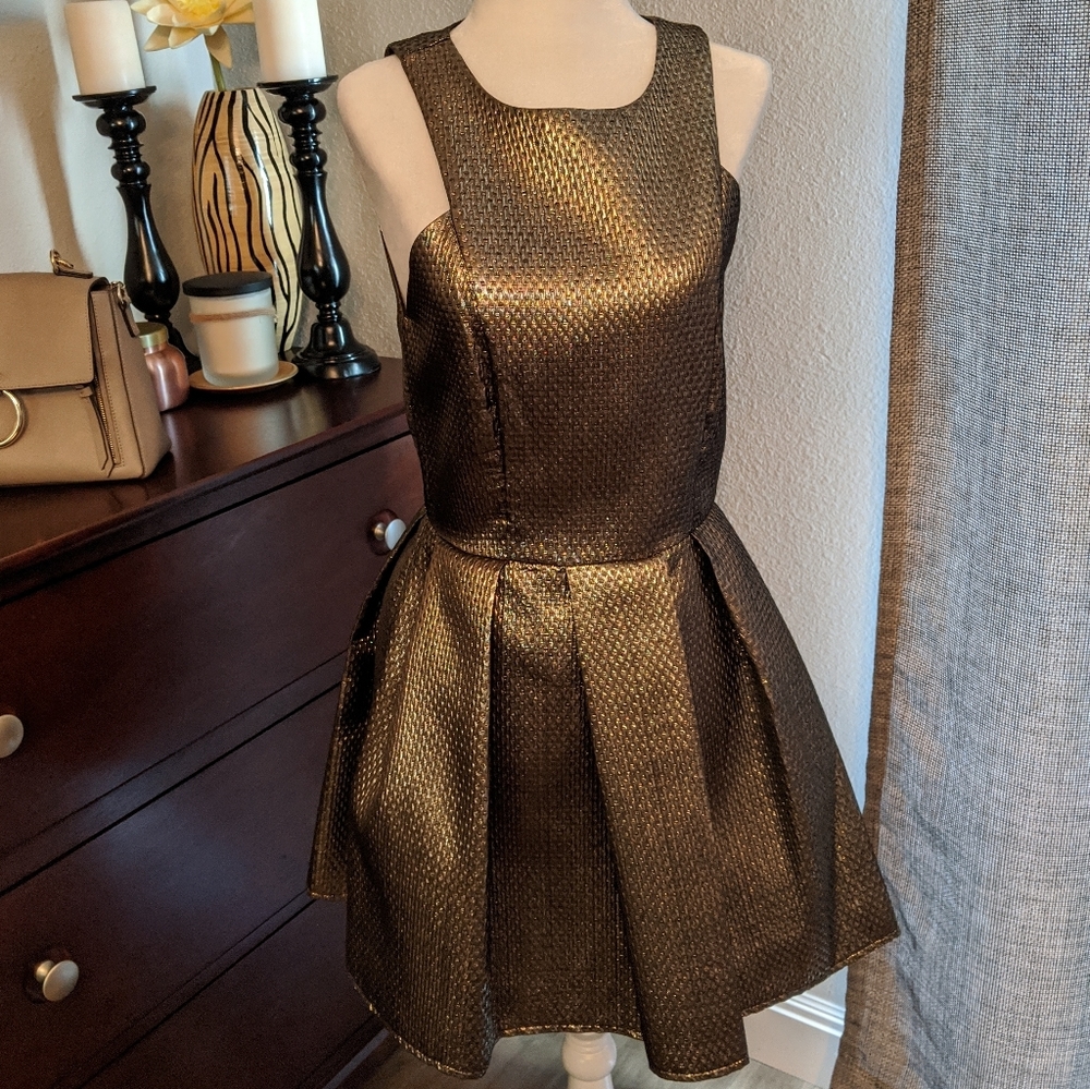 Metallic gold & black cocktail/party dress